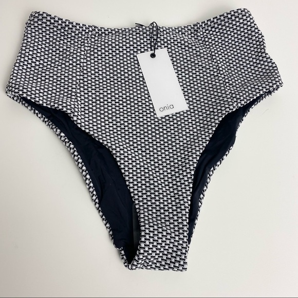 ONIA Leah Bikini Bottom, Textured Dot, Black/White - Picture 3 of 8
